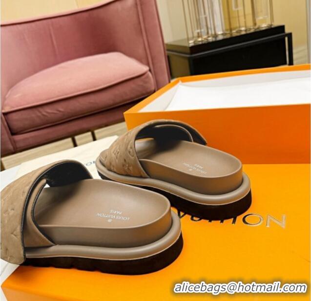 Hot Style Louis Vuitton Pool Pillow Comfort Monogram Suede Slide Sandals Brown 032343