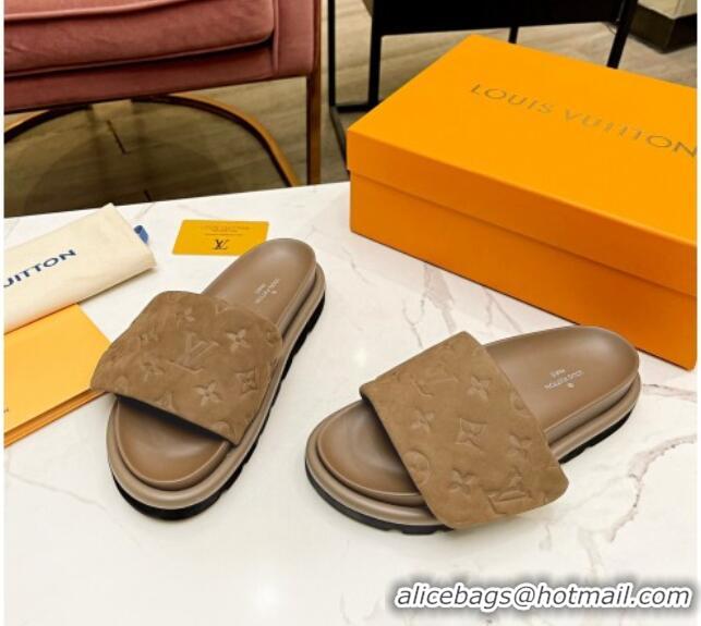 Hot Style Louis Vuitton Pool Pillow Comfort Monogram Suede Slide Sandals Brown 032343