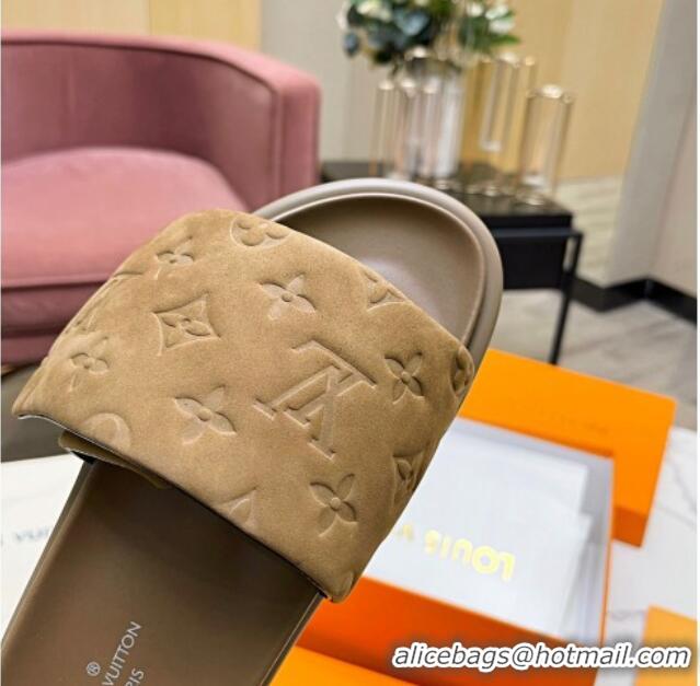 Hot Style Louis Vuitton Pool Pillow Comfort Monogram Suede Slide Sandals Brown 032343