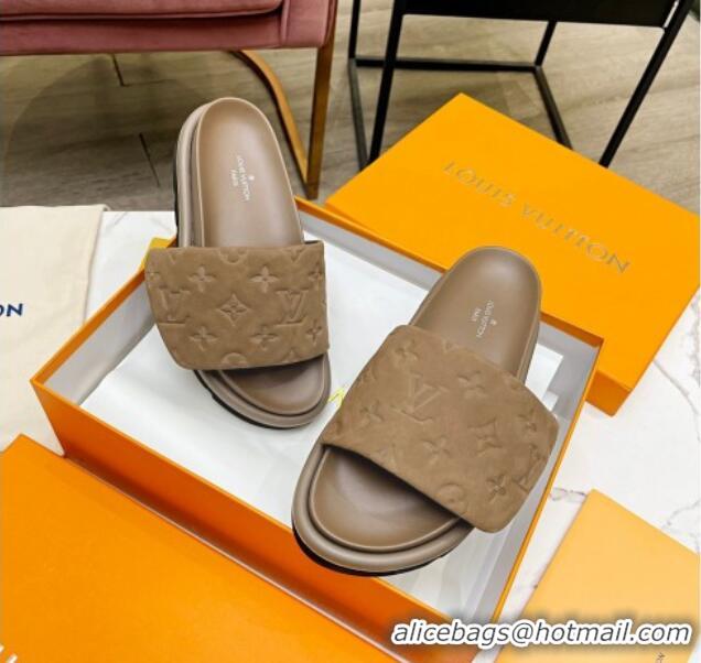 Hot Style Louis Vuitton Pool Pillow Comfort Monogram Suede Slide Sandals Brown 032343