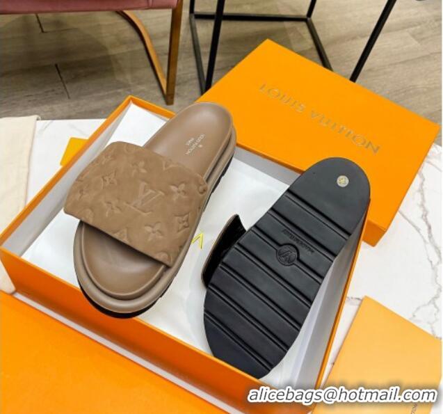 Hot Style Louis Vuitton Pool Pillow Comfort Monogram Suede Slide Sandals Brown 032343