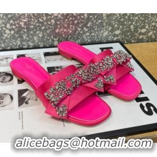 Sophisticated Louis Vuitton Diva Satin Crystal Bow Flat Slide Sandals Pink 032346