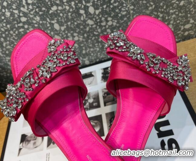 Sophisticated Louis Vuitton Diva Satin Crystal Bow Flat Slide Sandals Pink 032346