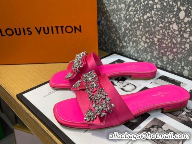 Sophisticated Louis Vuitton Diva Satin Crystal Bow Flat Slide Sandals Pink 032346