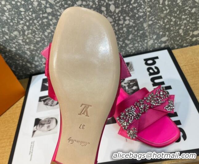 Sophisticated Louis Vuitton Diva Satin Crystal Bow Flat Slide Sandals Pink 032346