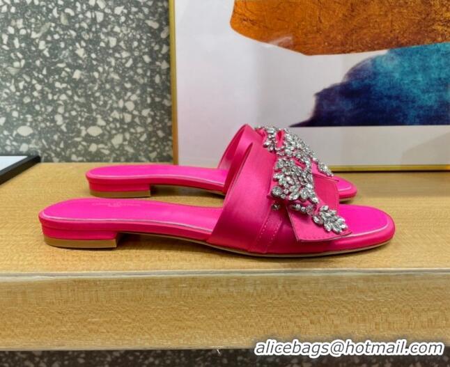 Sophisticated Louis Vuitton Diva Satin Crystal Bow Flat Slide Sandals Pink 032346