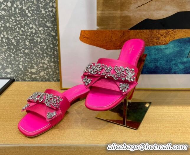 Sophisticated Louis Vuitton Diva Satin Crystal Bow Flat Slide Sandals Pink 032346