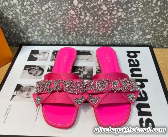 Sophisticated Louis Vuitton Diva Satin Crystal Bow Flat Slide Sandals Pink 032346