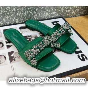 Sumptuous Louis Vuitton Diva Satin Crystal Bow Flat Slide Sandals Green 032347