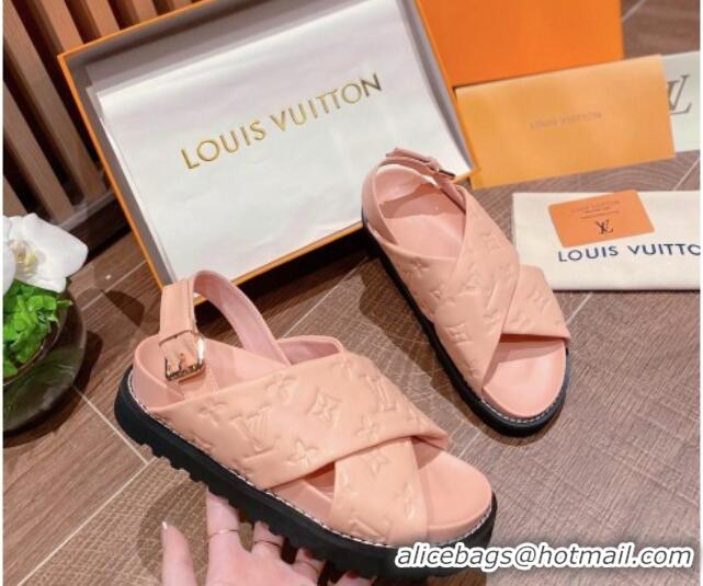 Classic Louis Vuitton Paseo Flat Comfort Crossover Monogram Leather Sandals Pink 032350