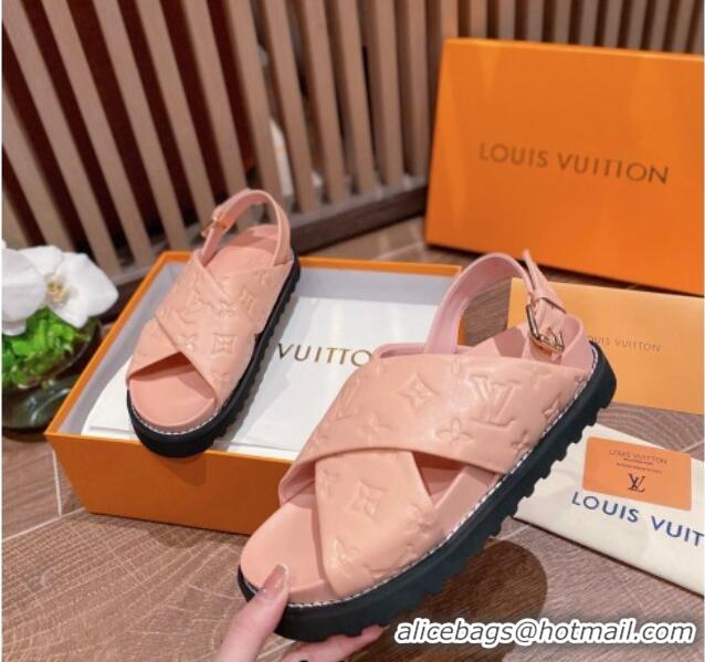 Classic Louis Vuitton Paseo Flat Comfort Crossover Monogram Leather Sandals Pink 032350