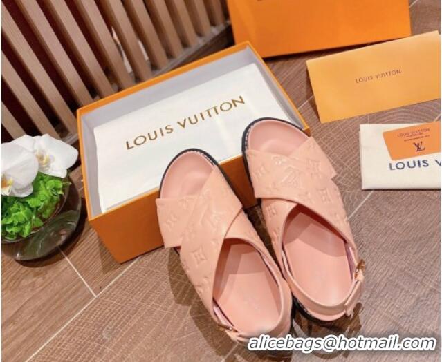 Classic Louis Vuitton Paseo Flat Comfort Crossover Monogram Leather Sandals Pink 032350