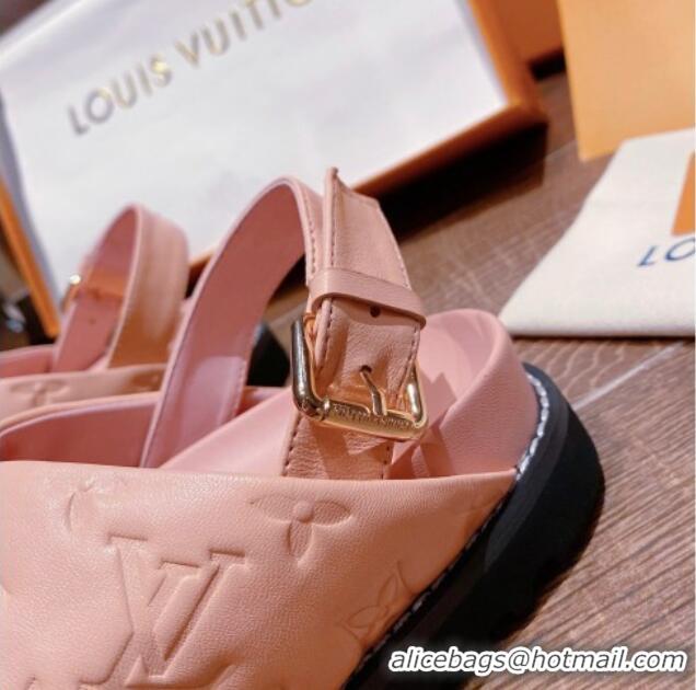 Classic Louis Vuitton Paseo Flat Comfort Crossover Monogram Leather Sandals Pink 032350