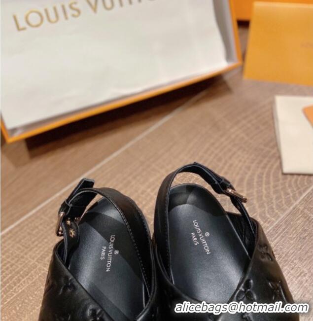 Good Quality Louis Vuitton Paseo Flat Comfort Crossover Monogram Leather Sandals Black 032351