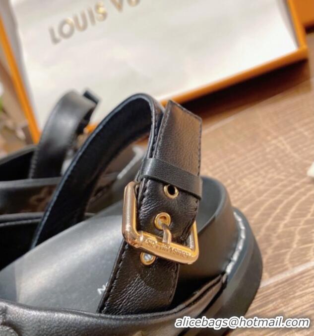 Good Quality Louis Vuitton Paseo Flat Comfort Crossover Monogram Leather Sandals Black 032351