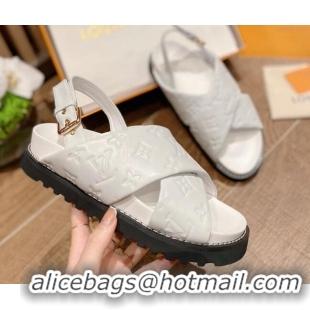 Perfect Louis Vuitton Paseo Flat Comfort Crossover Monogram Leather Sandals White 032352