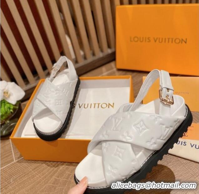 Perfect Louis Vuitton Paseo Flat Comfort Crossover Monogram Leather Sandals White 032352