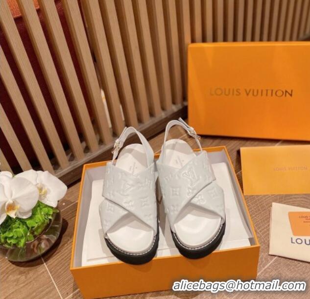 Perfect Louis Vuitton Paseo Flat Comfort Crossover Monogram Leather Sandals White 032352