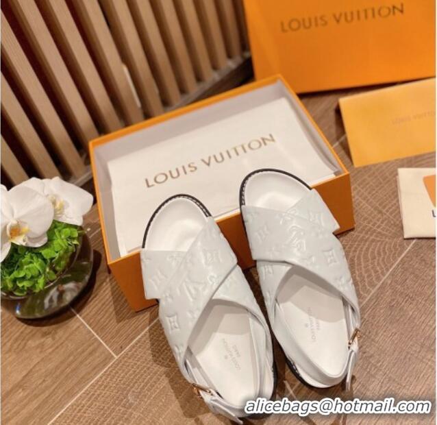 Perfect Louis Vuitton Paseo Flat Comfort Crossover Monogram Leather Sandals White 032352