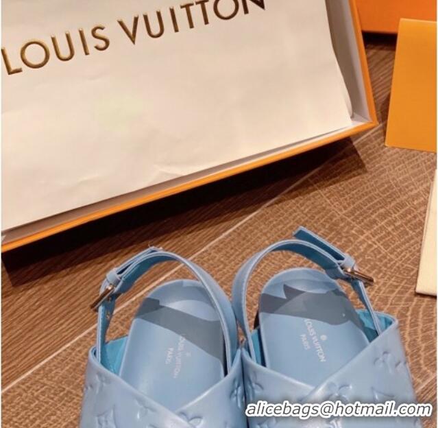 Duplicate Louis Vuitton Paseo Flat Comfort Crossover Monogram Leather Sandals Blue 032353