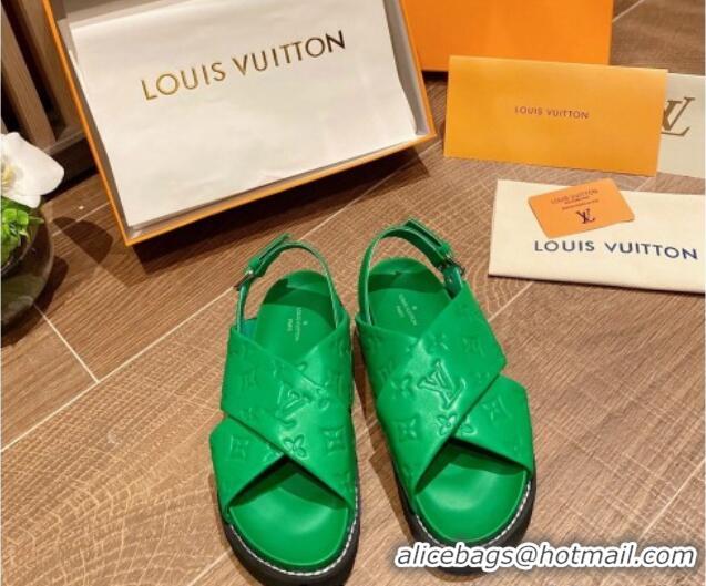 Hot Style Louis Vuitton Paseo Flat Comfort Crossover Monogram Leather Sandals Green 032354