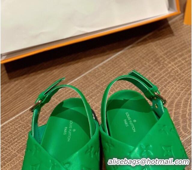 Hot Style Louis Vuitton Paseo Flat Comfort Crossover Monogram Leather Sandals Green 032354