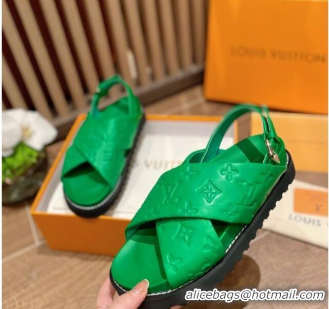 Hot Style Louis Vuitton Paseo Flat Comfort Crossover Monogram Leather Sandals Green 032354