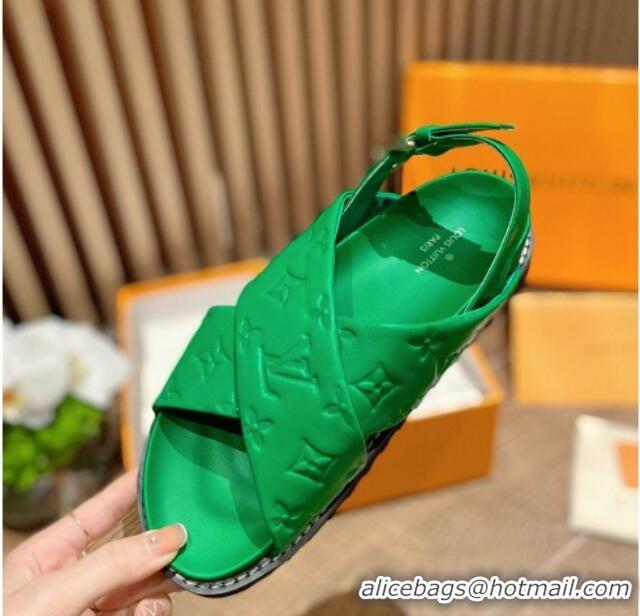 Hot Style Louis Vuitton Paseo Flat Comfort Crossover Monogram Leather Sandals Green 032354