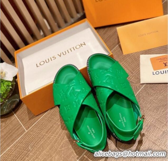 Hot Style Louis Vuitton Paseo Flat Comfort Crossover Monogram Leather Sandals Green 032354