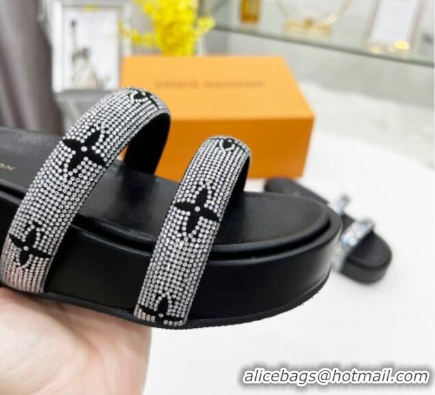 Charming Louis Vuitton Appeal Crystal Slender Straps Platform Slide Sandals Black 032355