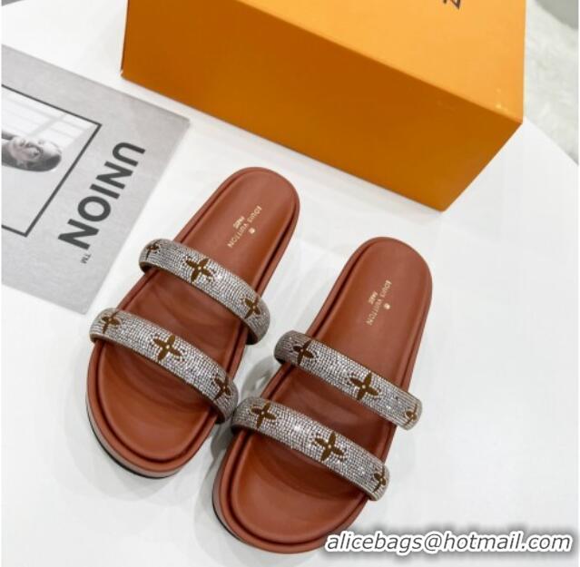 Grade Quality Louis Vuitton Appeal Crystal Slender Straps Platform Slide Sandals Brown 032357