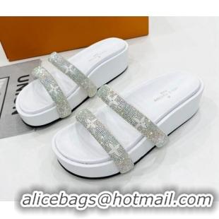 Good Product Louis Vuitton Appeal Crystal Slender Straps Platform Slide Sandals White 032358