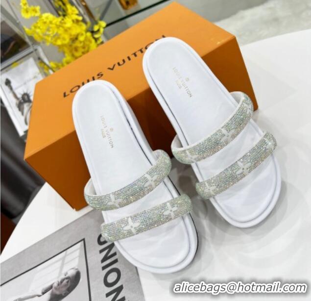 Good Product Louis Vuitton Appeal Crystal Slender Straps Platform Slide Sandals White 032358