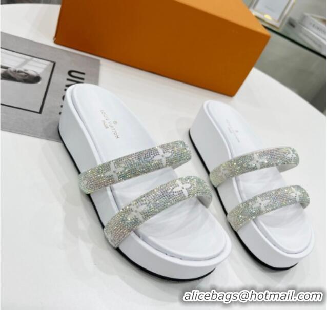 Good Product Louis Vuitton Appeal Crystal Slender Straps Platform Slide Sandals White 032358