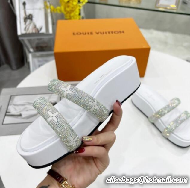 Good Product Louis Vuitton Appeal Crystal Slender Straps Platform Slide Sandals White 032358