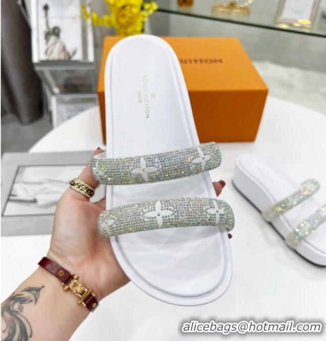 Good Product Louis Vuitton Appeal Crystal Slender Straps Platform Slide Sandals White 032358