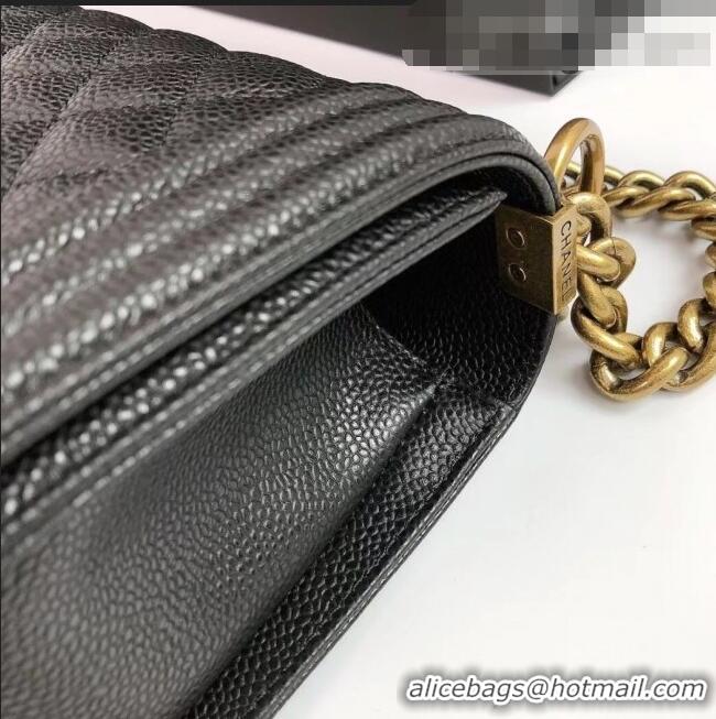 Good Product Chanel Grained Leather Medium Classic Boy Flap Bag A67086 Black/Aged Gold 2022