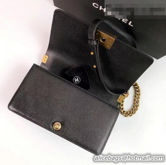 Good Product Chanel Grained Leather Medium Classic Boy Flap Bag A67086 Black/Aged Gold 2022