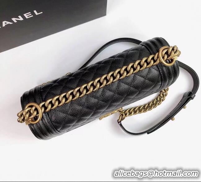 Good Product Chanel Grained Leather Medium Classic Boy Flap Bag A67086 Black/Aged Gold 2022