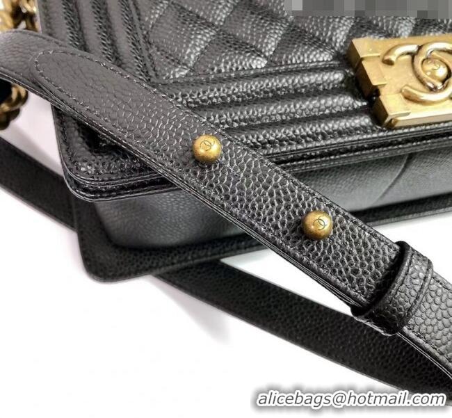 Good Product Chanel Grained Leather Medium Classic Boy Flap Bag A67086 Black/Aged Gold 2022