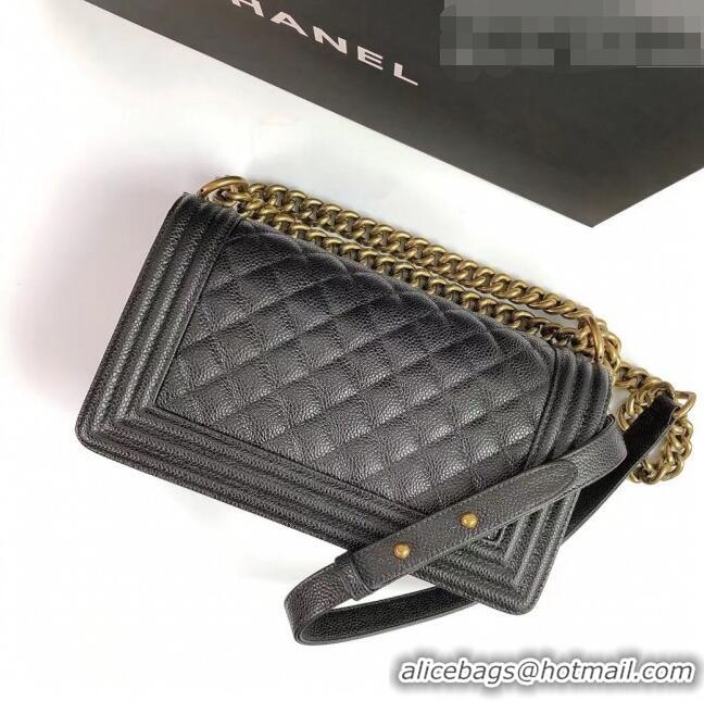 Good Product Chanel Grained Leather Medium Classic Boy Flap Bag A67086 Black/Aged Gold 2022