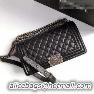 Buy Discount Chanel Grained Leather Medium Classic Boy Flap Bag A67086 Black/Aged Silver 2022