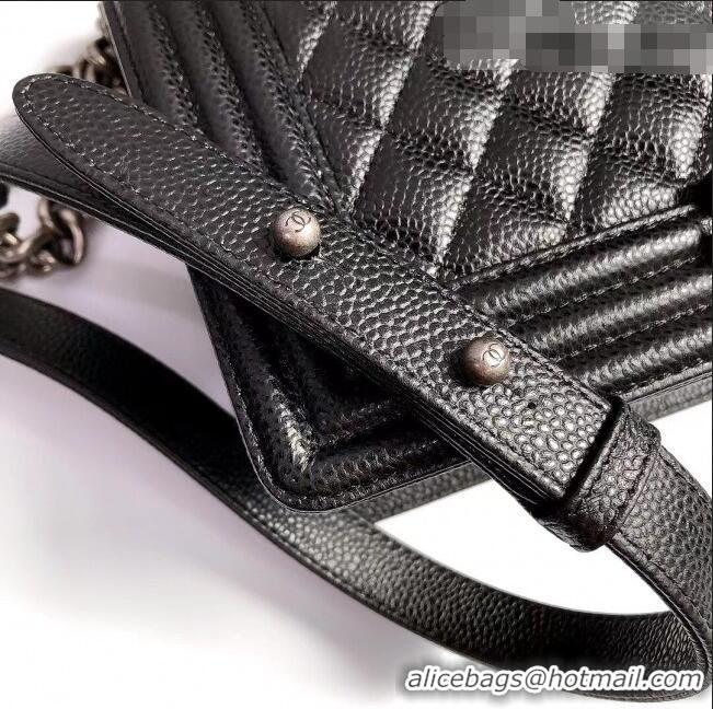 Buy Discount Chanel Grained Leather Medium Classic Boy Flap Bag A67086 Black/Aged Silver 2022