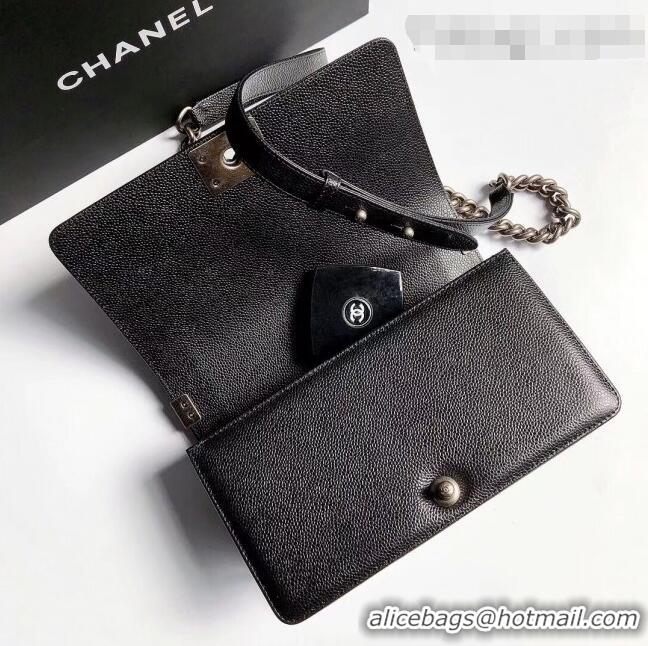 Buy Discount Chanel Grained Leather Medium Classic Boy Flap Bag A67086 Black/Aged Silver 2022