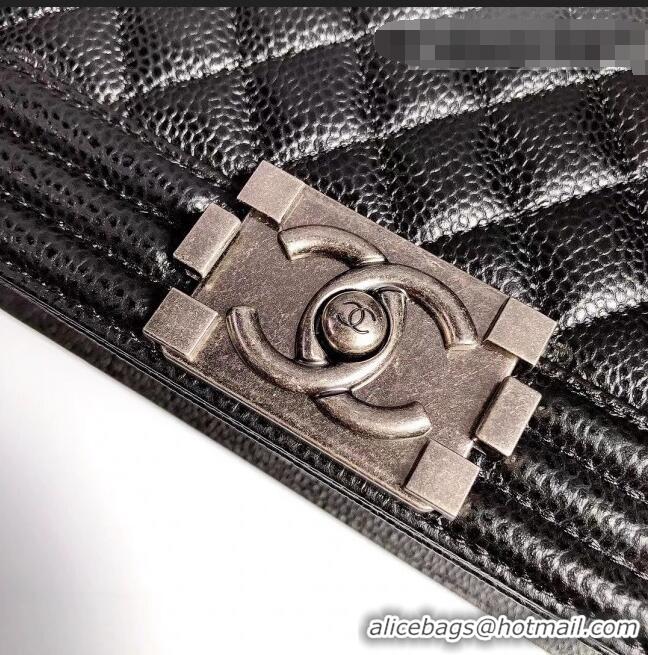 Buy Discount Chanel Grained Leather Medium Classic Boy Flap Bag A67086 Black/Aged Silver 2022