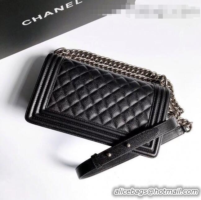 Buy Discount Chanel Grained Leather Medium Classic Boy Flap Bag A67086 Black/Aged Silver 2022