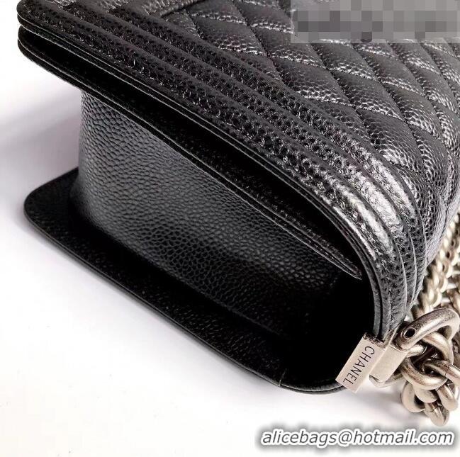 Buy Discount Chanel Grained Leather Medium Classic Boy Flap Bag A67086 Black/Aged Silver 2022