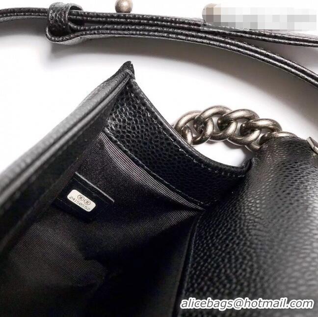 Buy Discount Chanel Grained Leather Medium Classic Boy Flap Bag A67086 Black/Aged Silver 2022