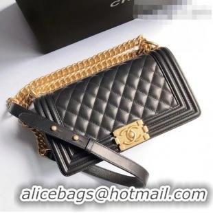 Top Quality Chanel Lambskin Medium Classic Boy Flap Bag A67086 Black/Shiny Gold 2022