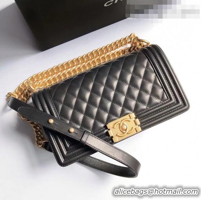 Top Quality Chanel Lambskin Medium Classic Boy Flap Bag A67086 Black/Shiny Gold 2022